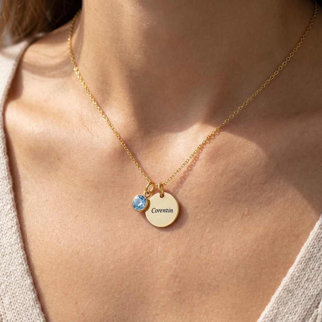 Colar Gravado "Birthstone Disc"