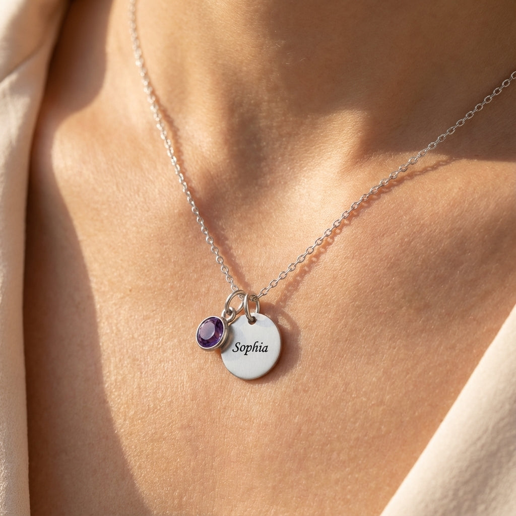 Colar Gravado "Birthstone Disc"