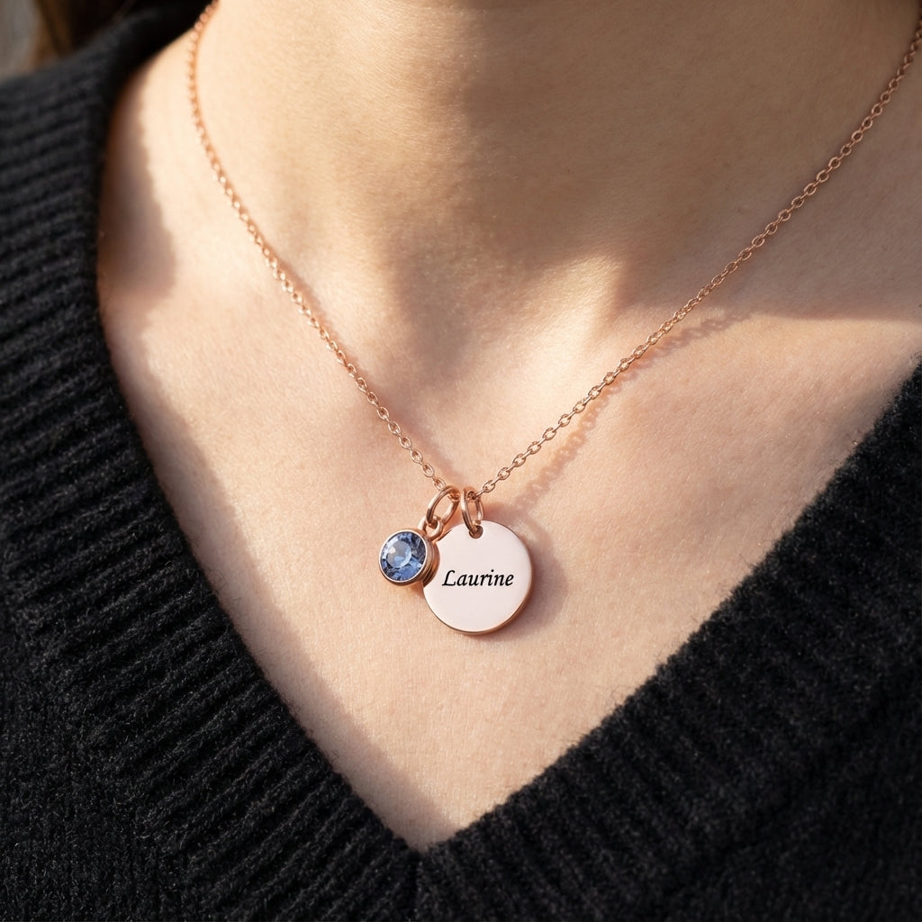 Colar Gravado "Birthstone Disc"