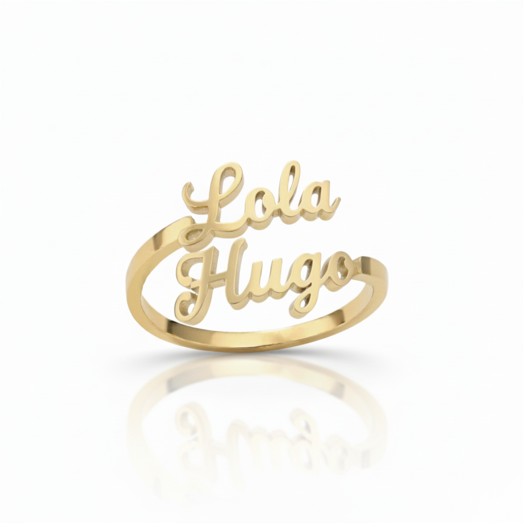 Anel Ajustável com Nome "Double Script"