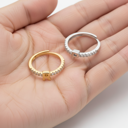 Anel Ajustável com Inicial "Sparkle"