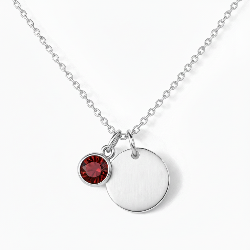 Colar Gravado "Birthstone Disc"