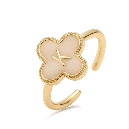 RICCARDI - BAGUE AJUSTABLE "Initial Charm Clover Ring" - Riccardi