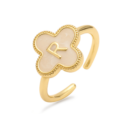 RICCARDI - BAGUE AJUSTABLE "Initial Charm Clover Ring" - Riccardi