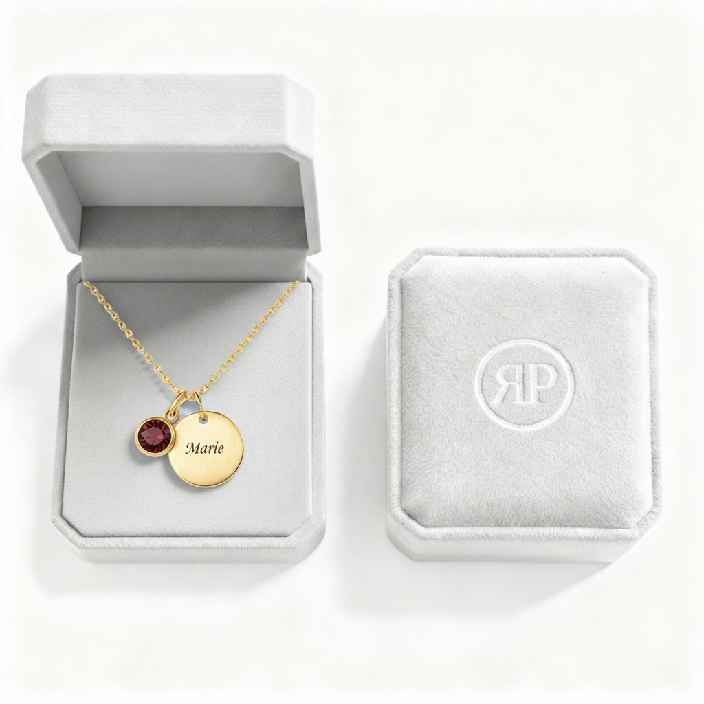 Colar Gravado "Birthstone Disc"
