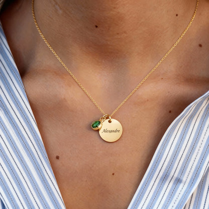 Colar Gravado "Birthstone Disc"